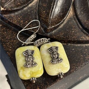 Silver and Yellow Stone Earrings